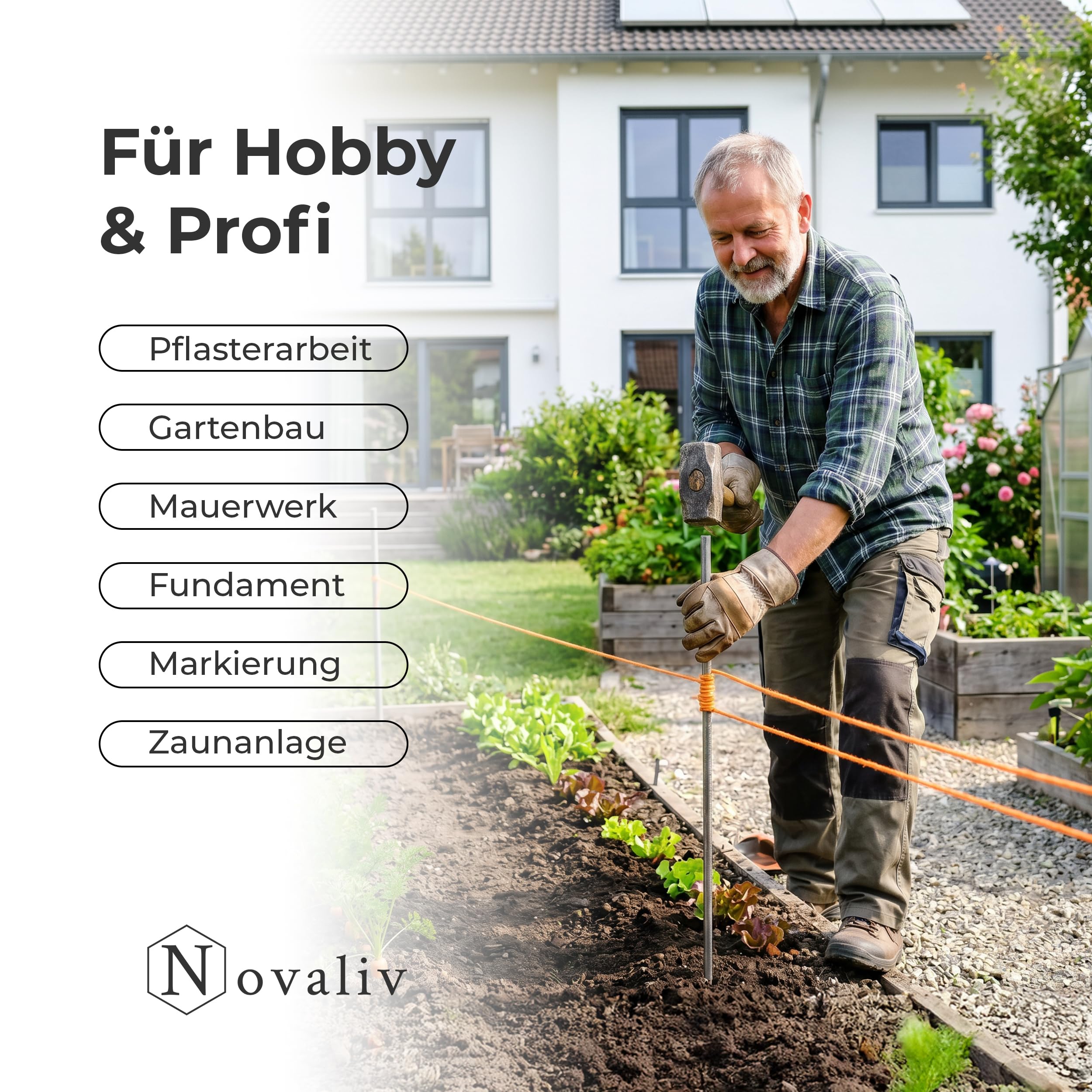 Novatool 10er Set Schnureisen Ø16 x 1000mm Made in Germany Schnurnägel Schnurnagel Erdnägel für Richtschnur Richtschnurhalter Erdnagel Pflasternagel Erdungsstange Rankstab Rankhilfe Nivellierstange