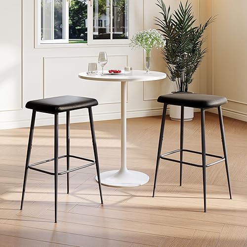 Miniatura 4 de Juego de 2 taburetes de bar, taburetes de bar de altura de mostrador, taburetes de bar industriales modernos con cojín de piel sintética, sillas de