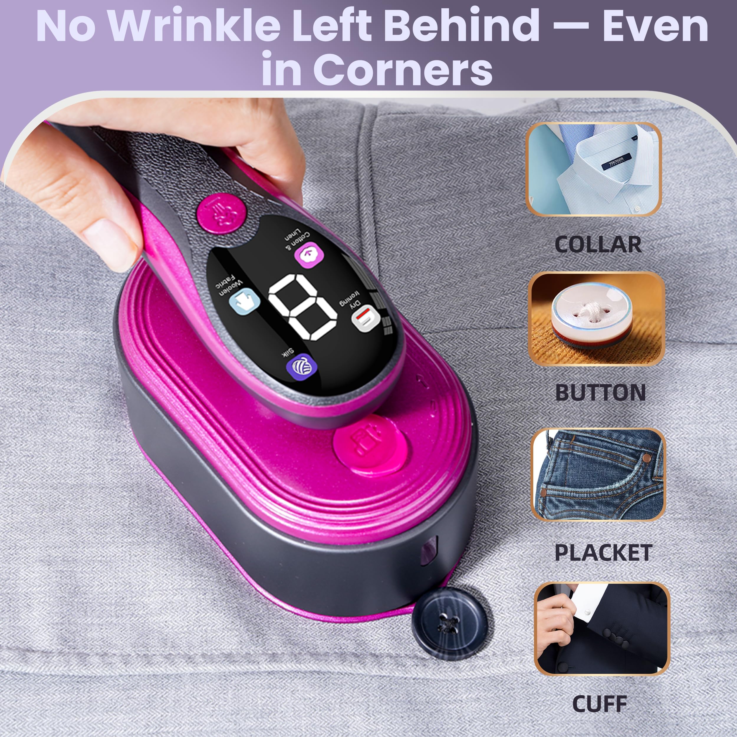 Vaporizador portátil 2 en 1 para ropa, 10 segundos, diseño de vapor de agua con calefacción de cerámica, 4 modos de vapor con pantalla LCD y tanque compacto de 110 ml