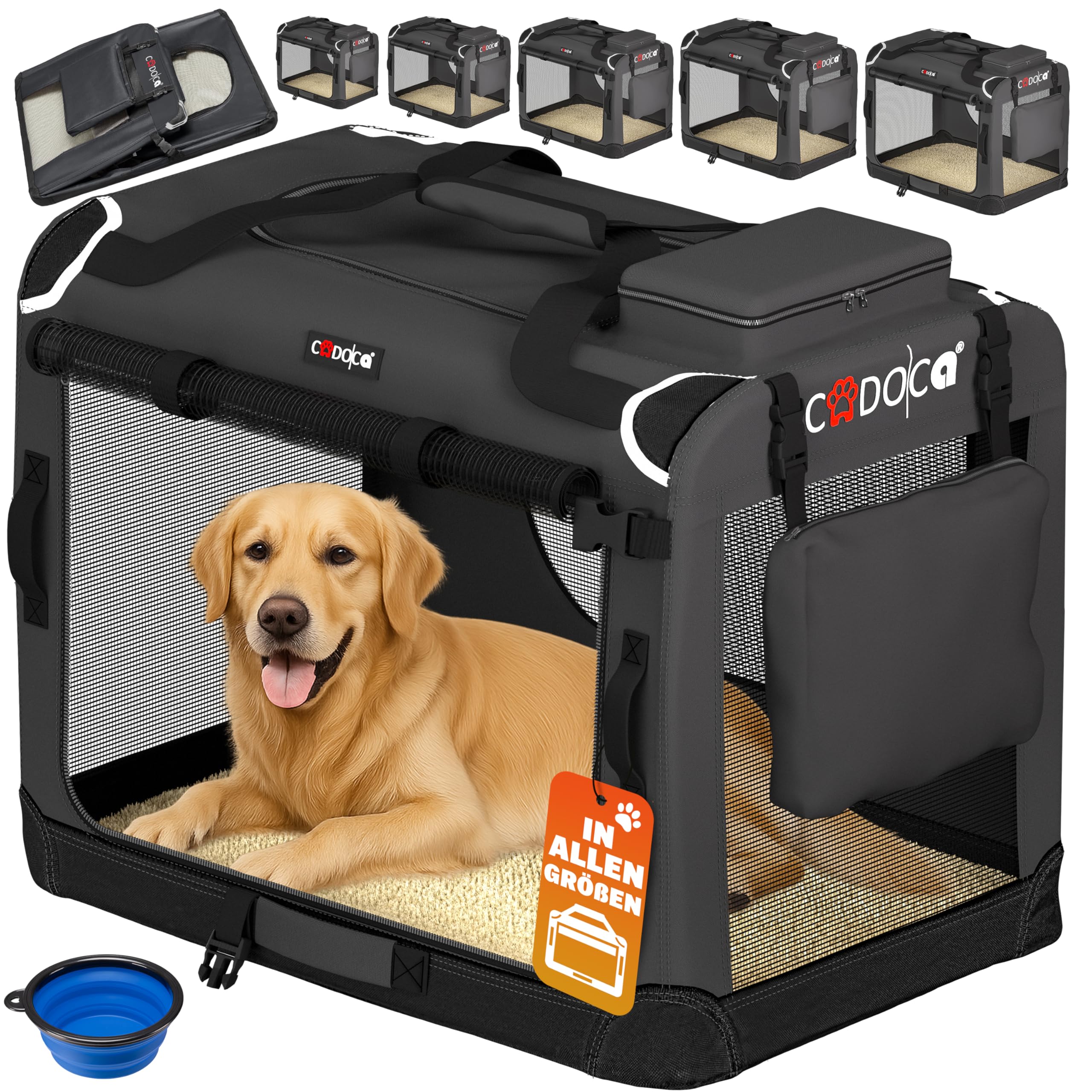 CADOCA® Hundebox faltbar Transportbox XXXL 101x70x70cm robust atmungsaktiv Transporttasche Auto Rückbank Haustiertransportbox Hundetragetasche Anthrazit
