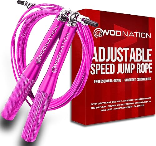 WOD Nation Alluminum Handle High Speed Adjustable Jump Rope for Women and Men - Perfect Skipping Rope for Boxing, Fitness, Workout