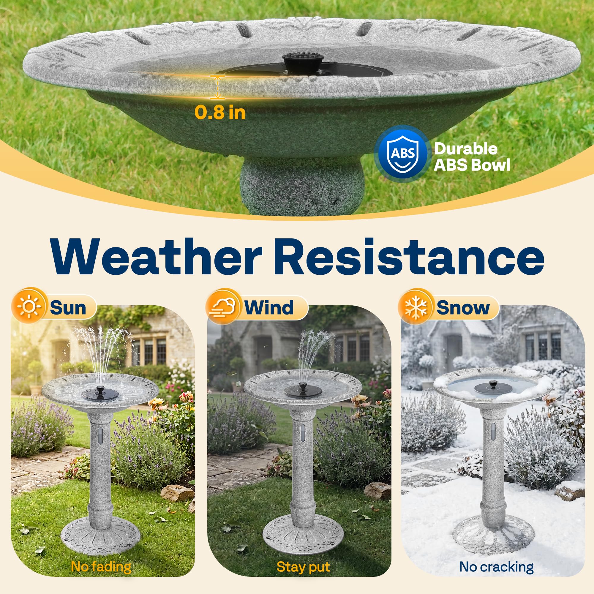VIVOHOME ⌀51cm Fontana Solare per Uccelli con Serbatoio e Batteria, Bagno da Esterno in ABS 4.5L Resistente alle Intemperie per Giardino, Prato o Balcone