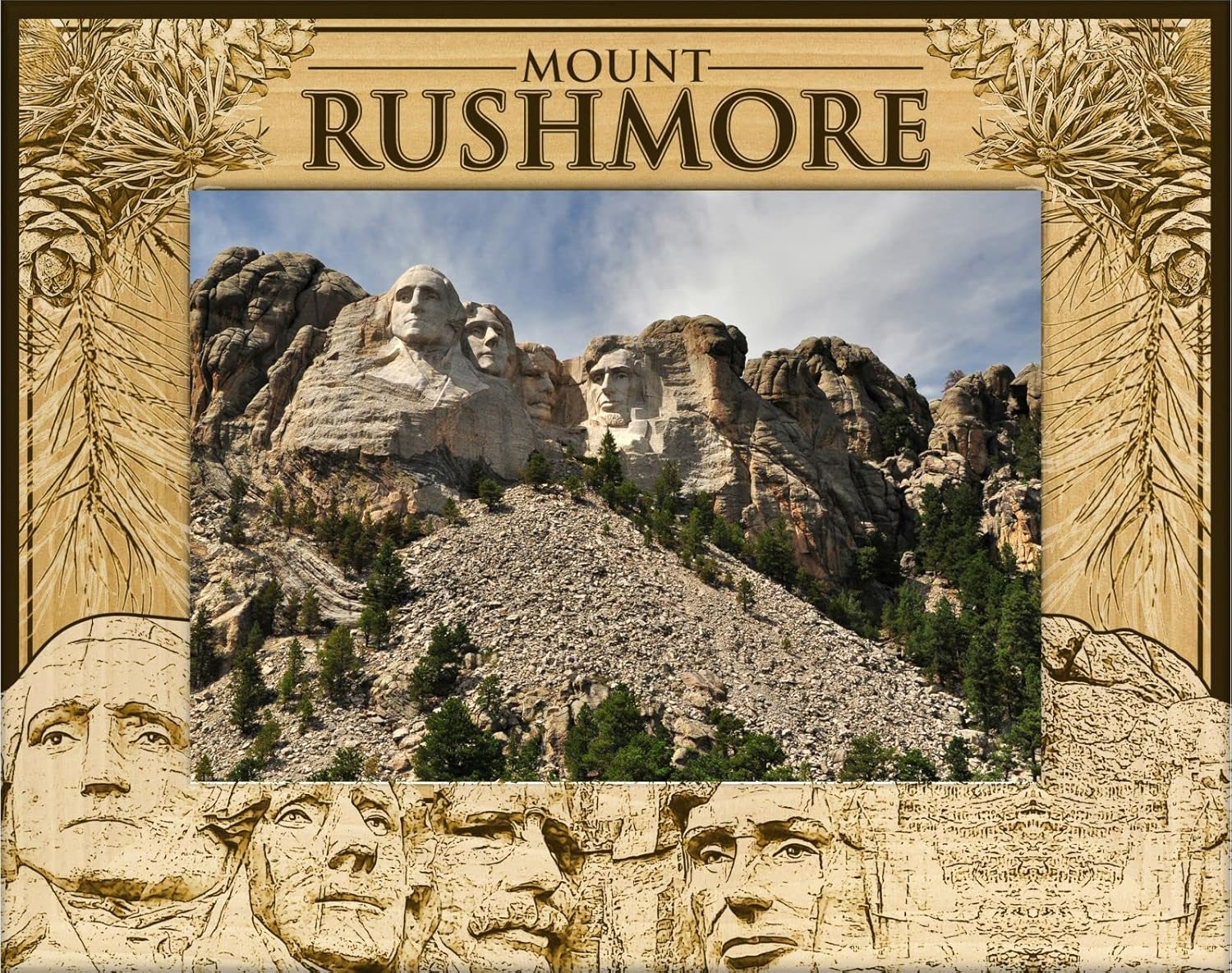Saddle Mountain Souvenir Mount Rushmore South Dakota Laser Engraved Wood Picture Frame Landscape (5 x 7)