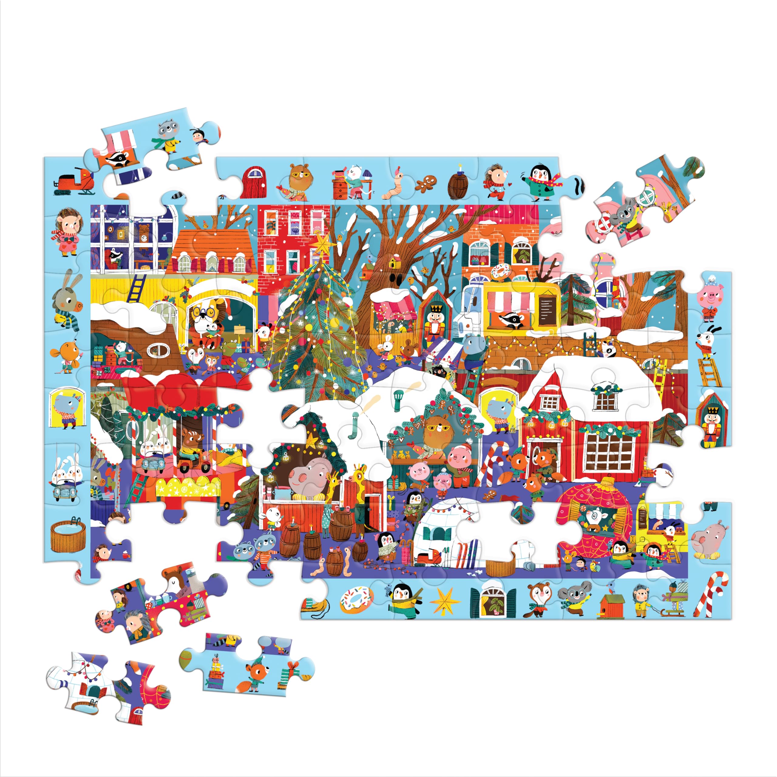 Mudpuppy Christmas Market - 64 Piece Search & Find Jigsaw Puzzle Featuring Festive Critters Shopping Around The Christmas Market and Over 40 Hidden Images to Find - Image 5