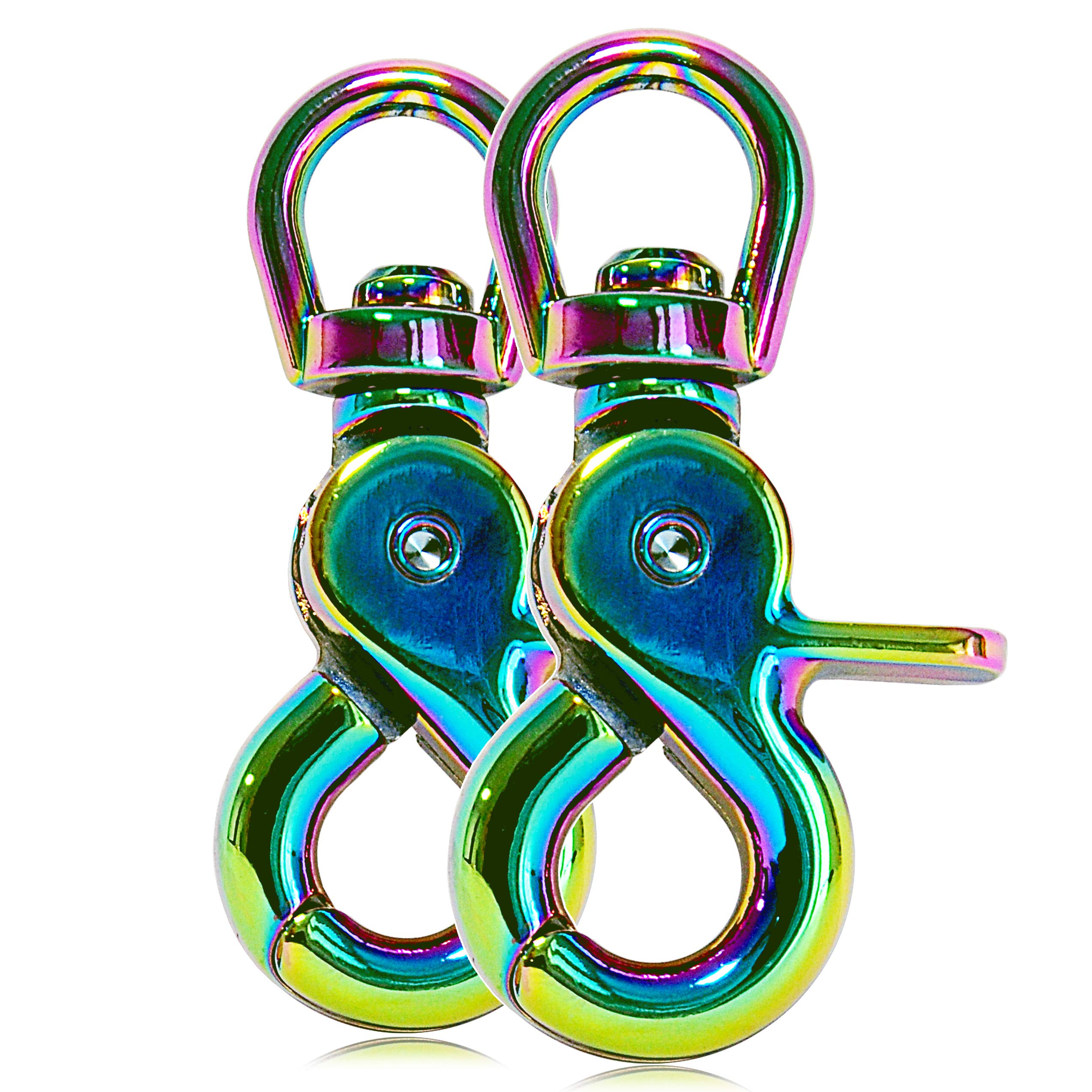 Ganzoo set da 2 ganci moschettone a forbice con testa girevole, snodo girevole saldato 360 gradi, acciaio legato inox, 61 mm, per guinzaglio collare cane, Paracord 550, portachiavi, arcobaleno