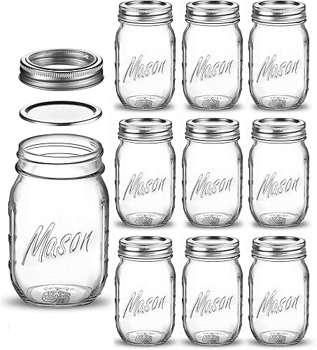 Miniatura 9 de Paksh Novelty Tarros Mason con tapas y sellador, paquete de 5 tarros de vidrio de boca regular de 16 onzas, recipiente de almacenamiento de