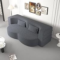 ALAMHI 78" Grey Convertible Folding Sofa Bed Queen Sleeper, Modern Teddy Fabric Futon Loveseat with Pillows, 15" Seat Height for Apartments & Guests