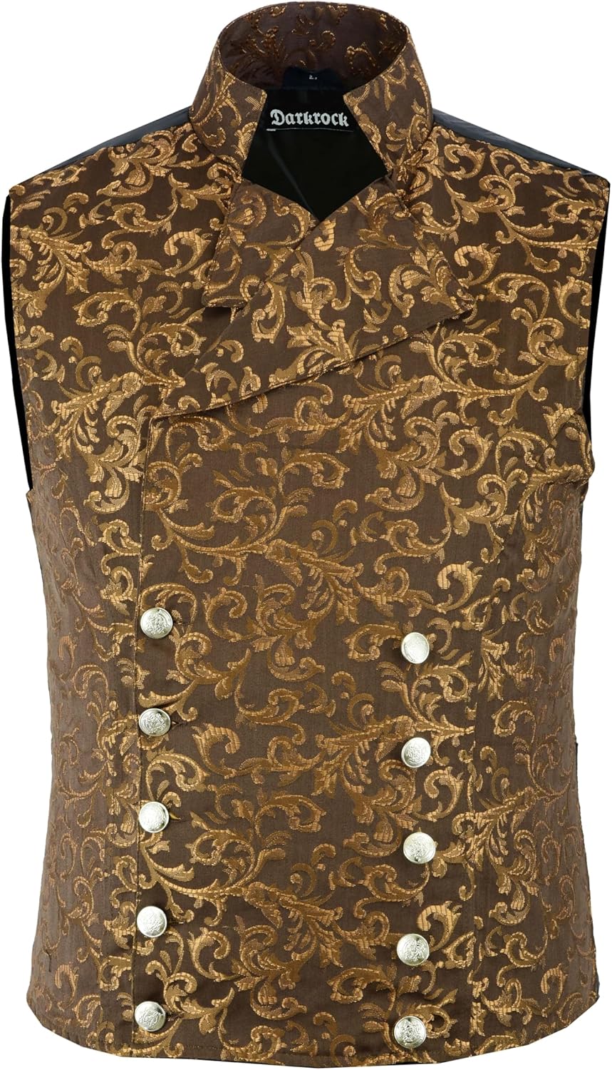 Darkrock Men's Brocade Double-Breasted Vest Waistcoat Gothic Aristocrat Steampunk Victorian/USA | Vest For Men | Mens Vest
