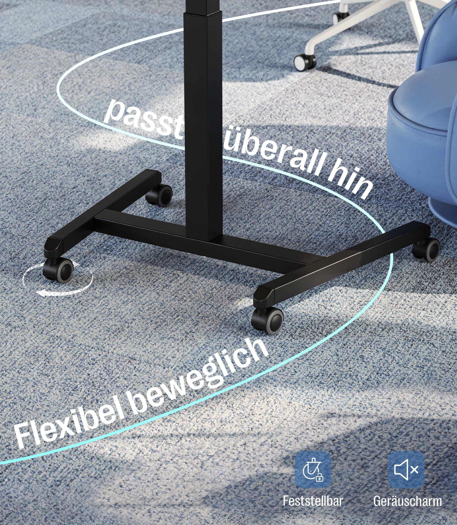 MAIDeSITe Fit Pro Mesa Auxiliar con Ruedas para Ordenador, Mesa Elevadora de Altura de 76 a 110 cm, Pequeña Mesa Elevadora Neumática con Tablero abatible de 90° para Sofá Cama Salón Dormitorio
