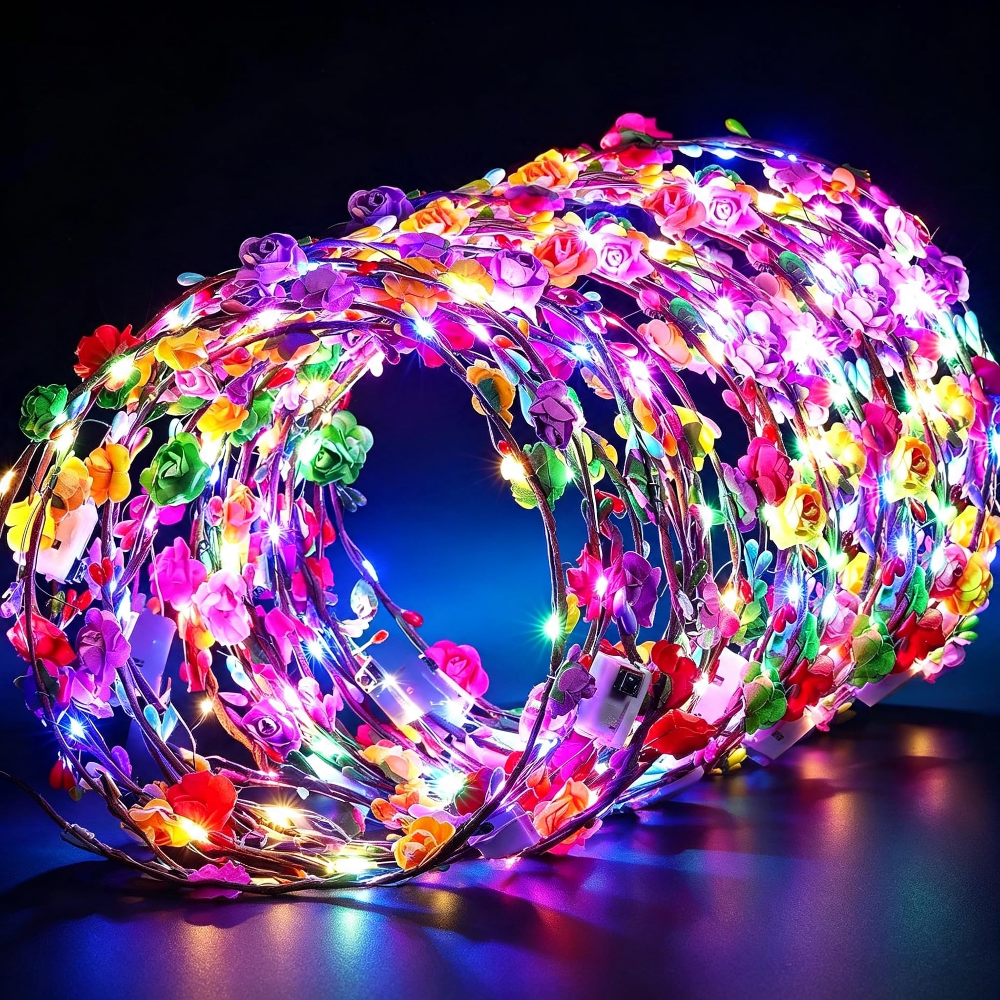 Lot de 40 bandeaux de fleurs LED, couronne de fleurs lumineuse, 3 modes