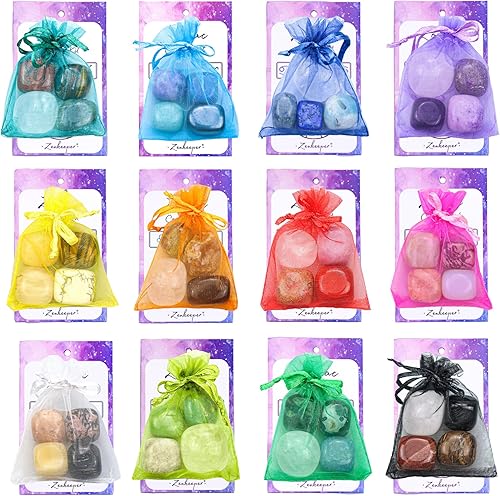 Miniatura 6 de Zenkeeper Juego de cristales de Leo, juegos de piedras preciosas con signos astrológicos del zodiaco, piedra pulida pulida, colección de roca, gemas