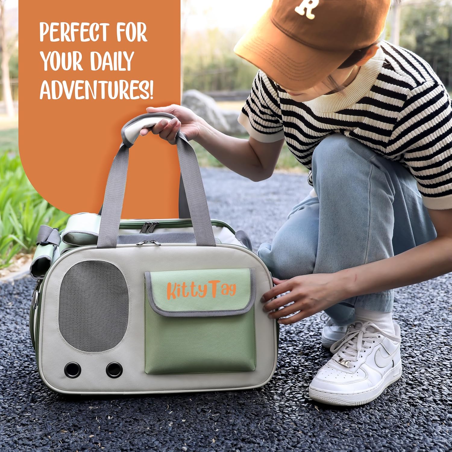 Pet Carrier, Puppy Small Dog Carrier, Cat Carrier Bag, Waterproof Premium PU Leather Carrying Handbag for Outdoor Travel Walking Hiking Shopping (Green)