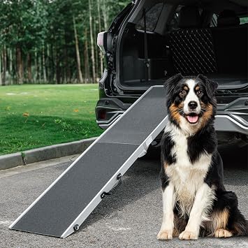 Panther Armor Foldable Aluminum Dog Ramp, Large Size, Foldable Pet Ramp for Car, Portable, Heavy-Duty Ramp for Small and Large Dogs up to 240lbs, Outdoor Use, Black