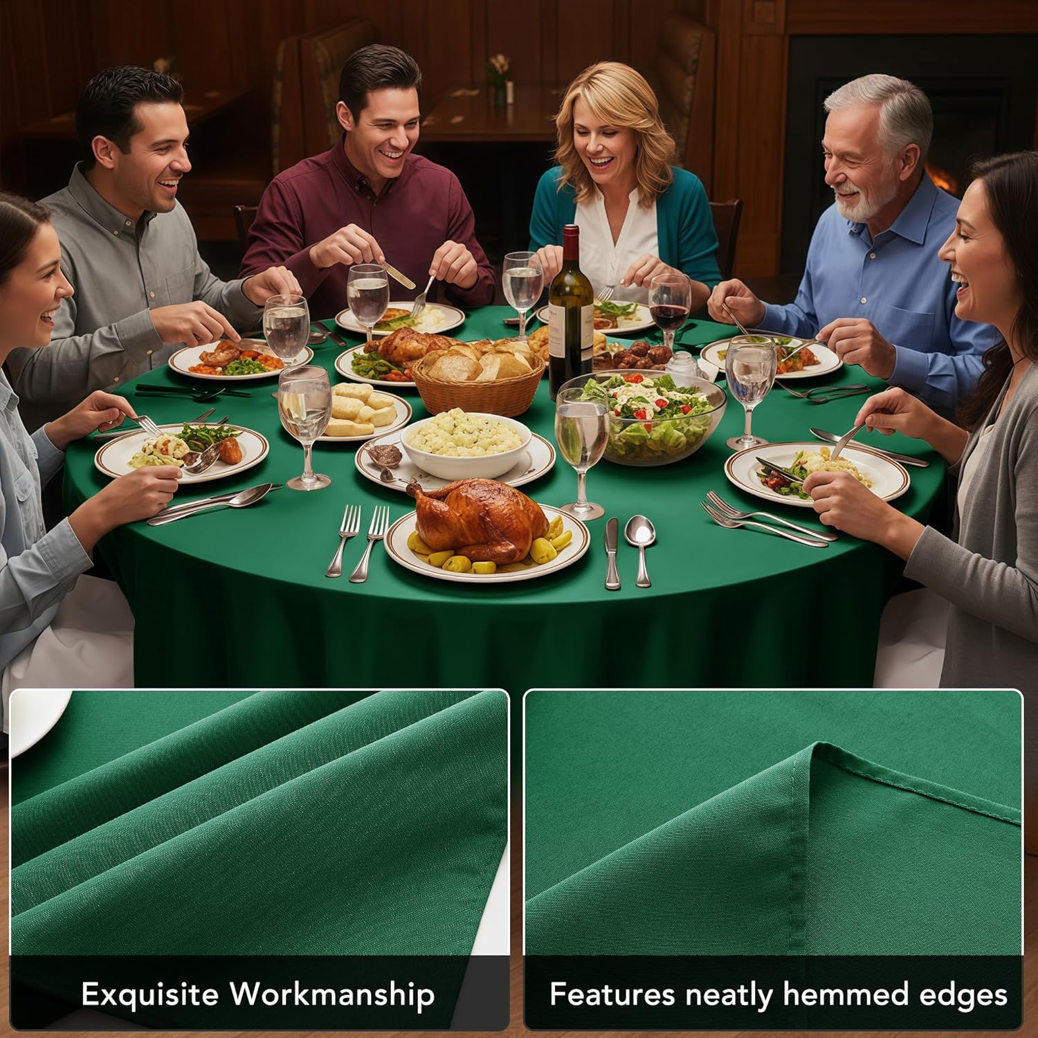 6-Pack Hunter Green Round Tablecloths, 120 Inches, Stain-Resistant Polyester for 5-6 Ft Round Tables - Washable Table Covers for Weddings, Banquets, Birthday Parties, Events
