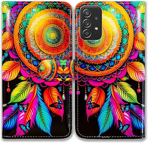 Miniatura 1 de Bcov Galaxy A52 5G Case,Colorful Floral Dream Catcher Butterfly Leather Flip Phone Case Wallet Cover with Card Slot Holder Kickstand for Samsung