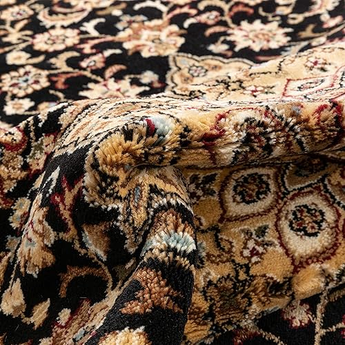 Miniatura 8 de Alfombra Well Woven con medallón de sultán de color negro, oriental, tradicional, fácil de limpiar, resistente a la decoloración, moderna,