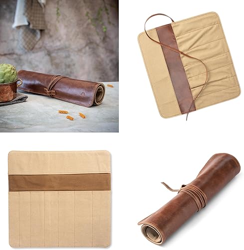 Miniatura 3 de Angus Stoke Bolsa de cuero premium para cuchillos  Almacenamiento y protección para cuchillos de chef, 7 ranuras y 1 bolsillo con cremallera, funda