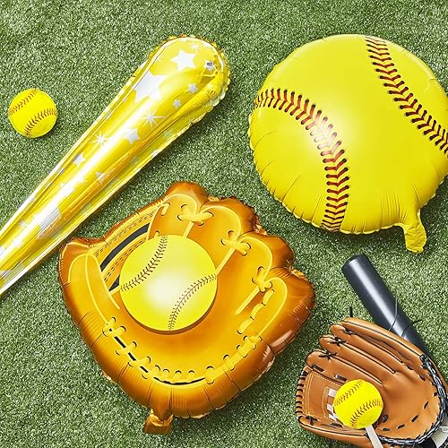Miniatura 7 de 18 globos de papel de aluminio de sóftbol para decoración de fiesta de sóftbol, bola de 18 pulgadas, guante de 20 pulgadas, globos de murciélago de