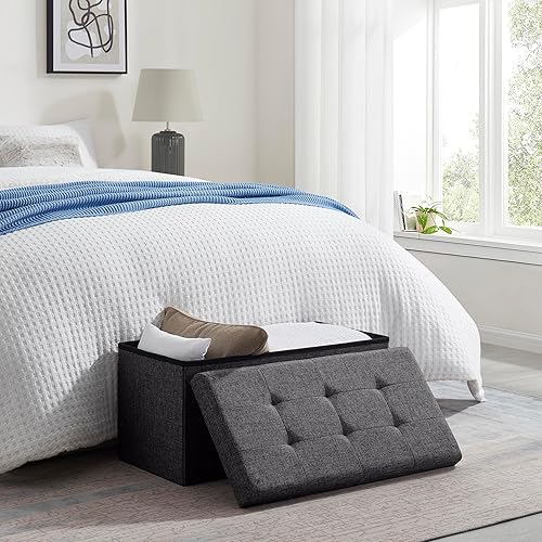 Miniatura 23 de Ornavo Home Otomana plegable de almacenamiento de 15 pulgadas, taburete cuadrado pequeño de almacenamiento, banco de dormitorio, color beige