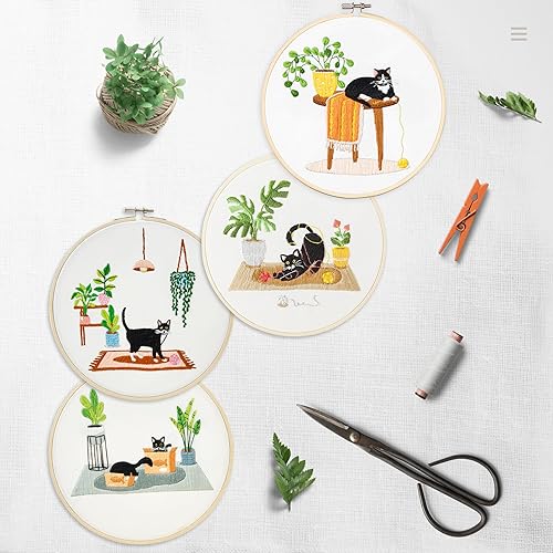 Miniatura 3 de Bonroy Juego de 4 juegos de bordado para principiantes, manualidades de arte, fácil costura, incluye ropa de bordado, patrón, aro de bordado, manual