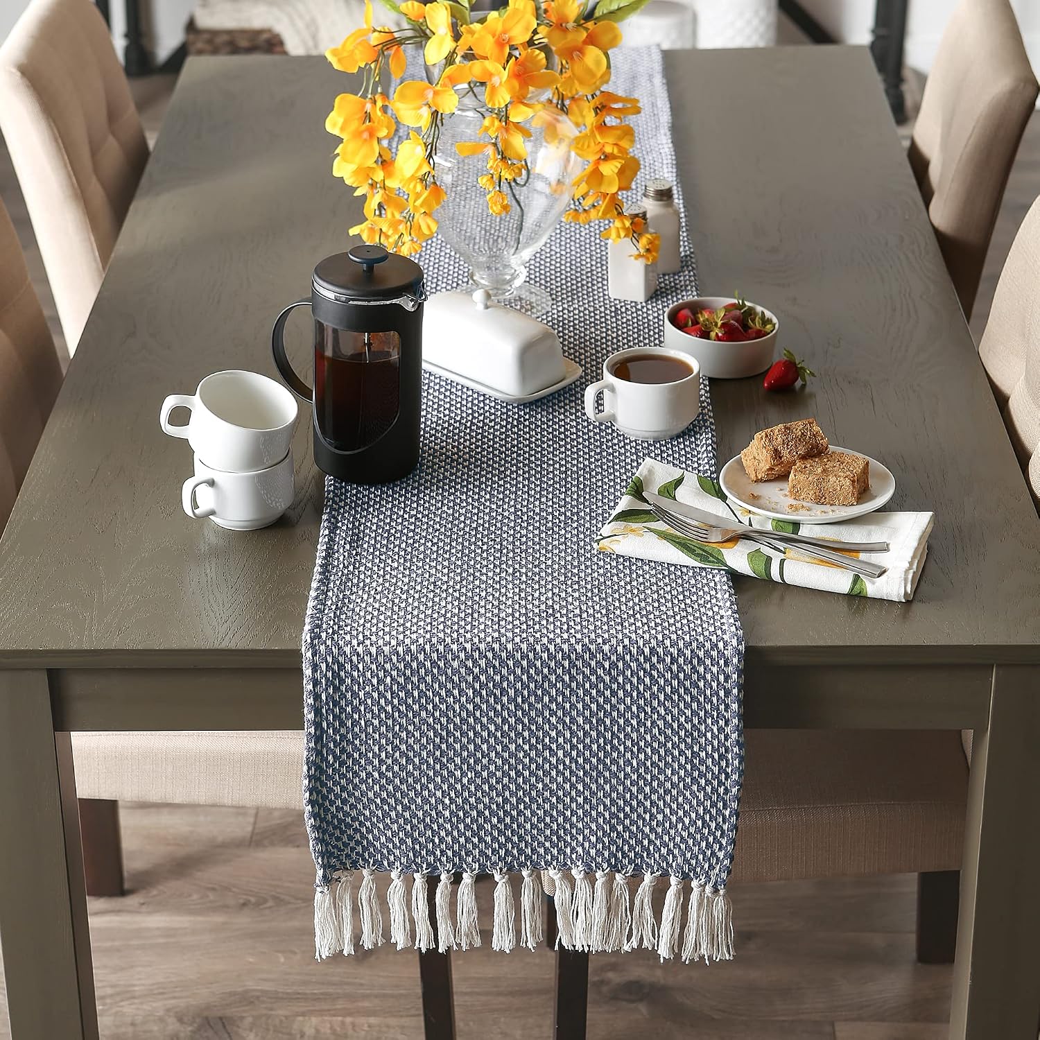 DII Woven Basics Collection 100% Cotton Knit Table Runner, 15x108, French Blue