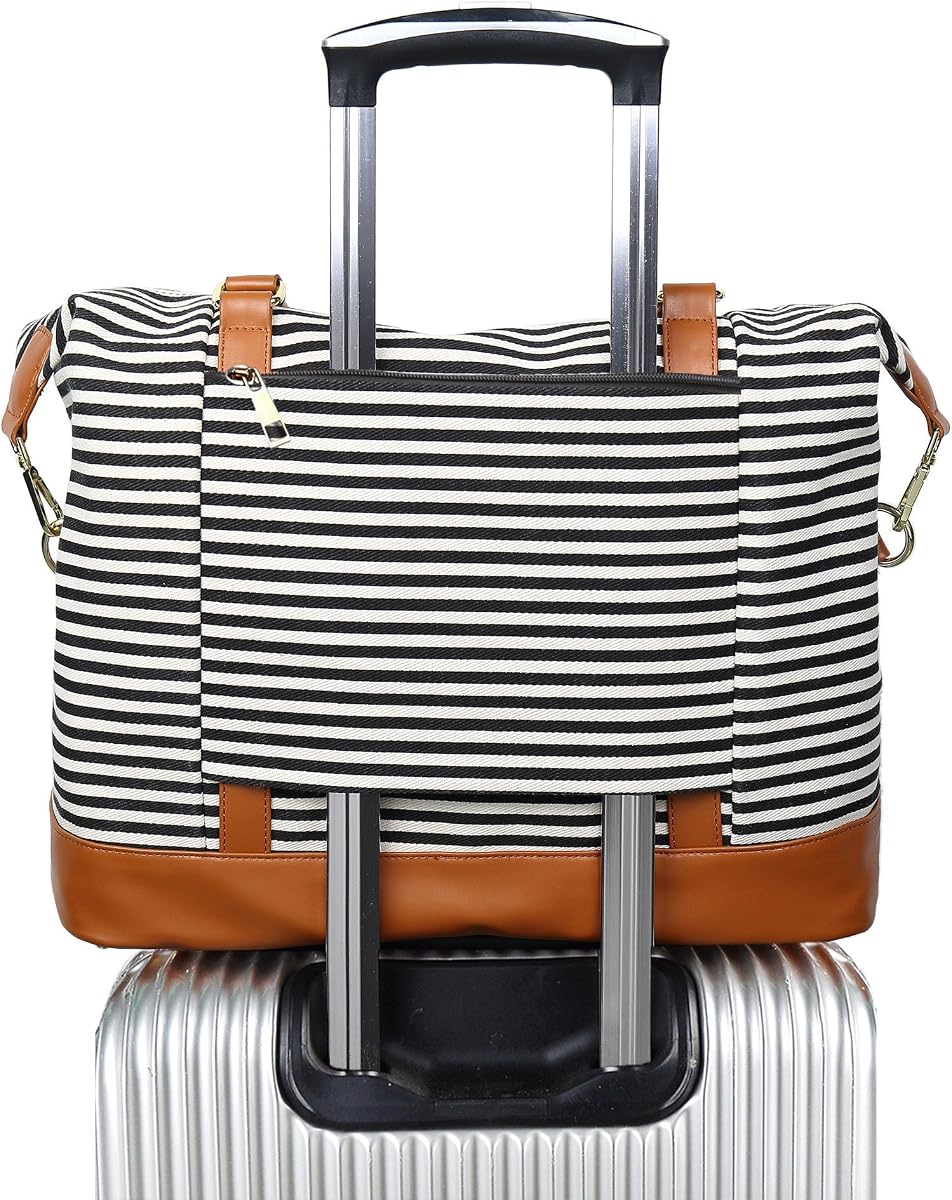 Bluboon Bolsas de viaje con cremallera, bolso de lona para mujer, bolso de noche para fin de semana, bolso de viaje para mujer, bolso de lona con funda para carrito