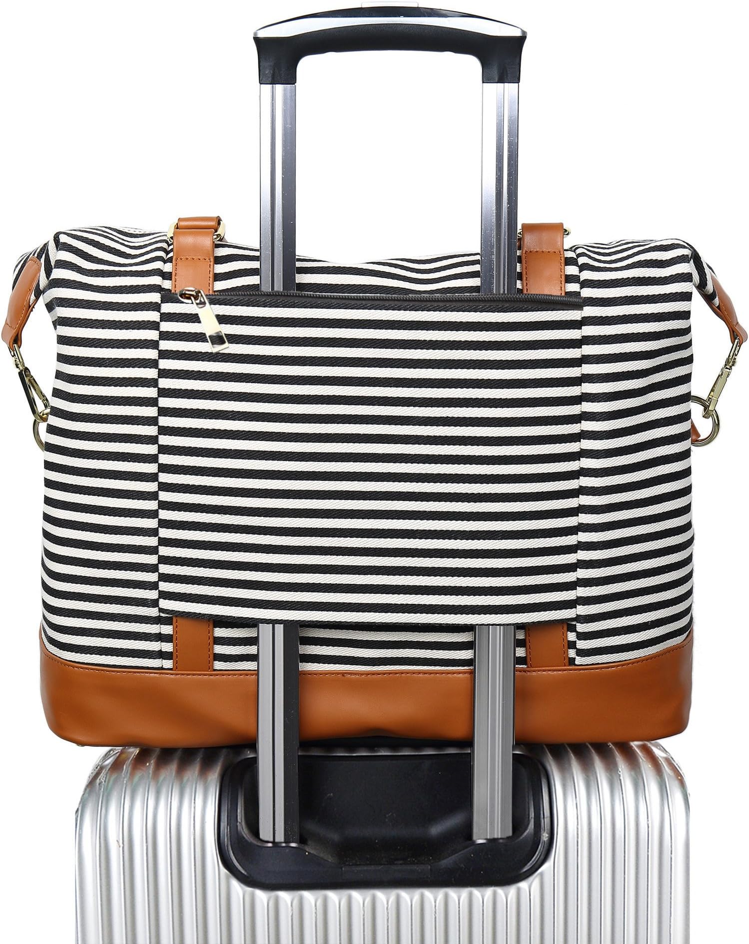 Travel Tote Bags with Zipper Ladies Canvas Bag Weekender Overnight Bag for Women Carry on Duffel Bag Trolley Sleeve