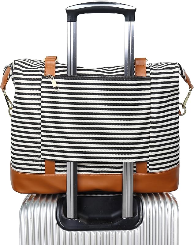 Bluboon Bolsas de viaje con cremallera, bolso de lona para mujer, bolso de noche para fin de semana, bolso de viaje para mujer, bolso de lona con funda para carrito