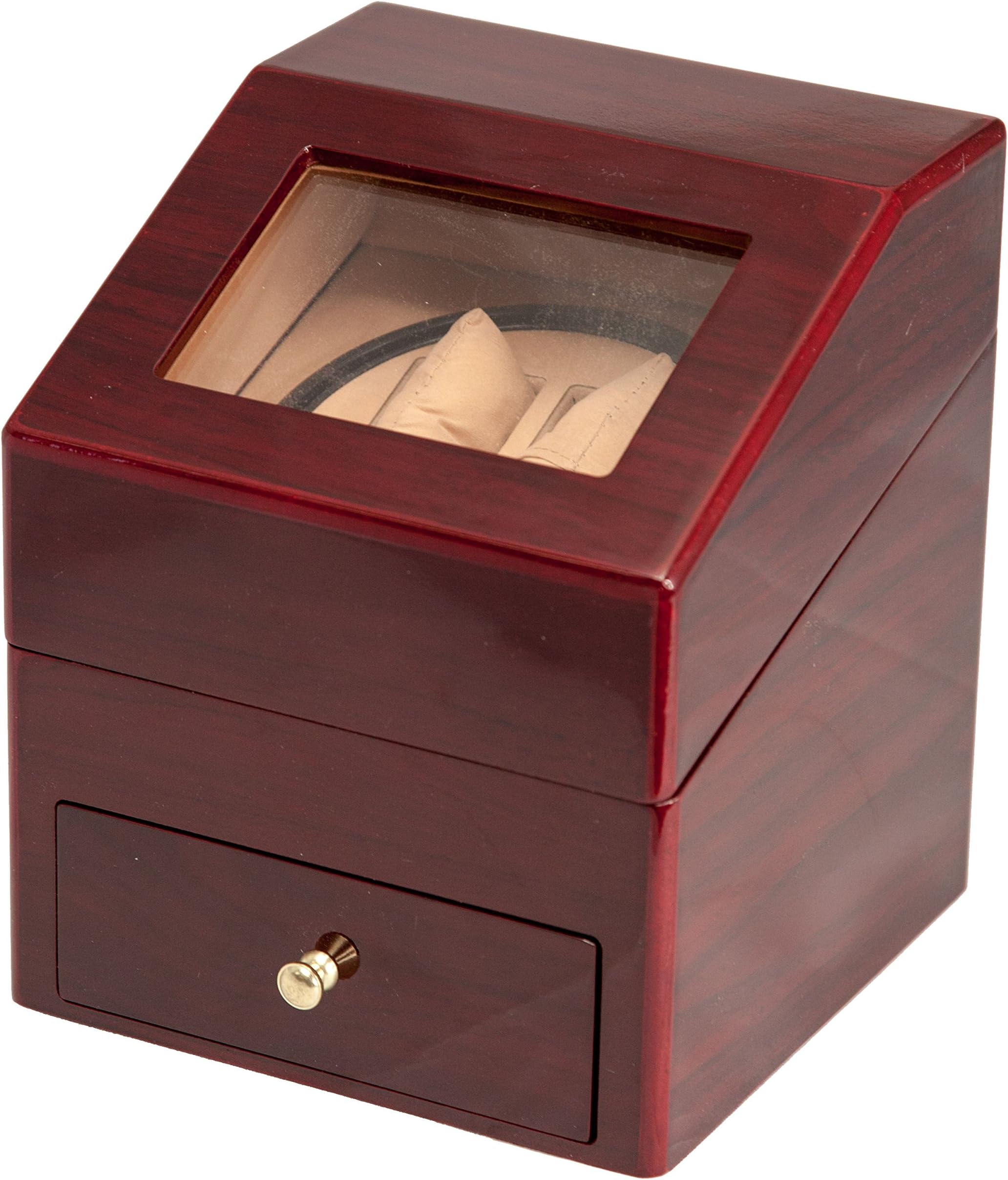 RED WOOD 2+2 AUTOMATIC DOUBLE / DUAL WATCH WINDER DISPLAY STORAGE BOX BATTERY OR AC/DC
