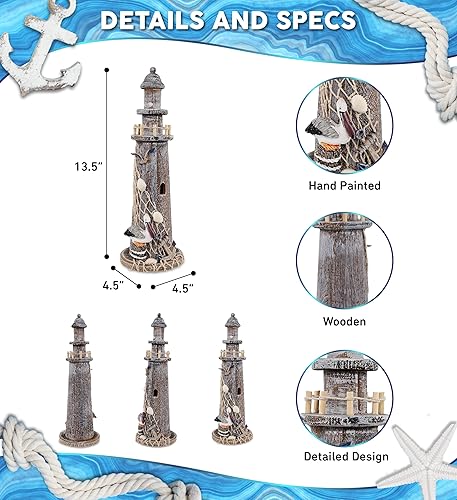 Miniatura 2 de CoTa Global - Decoración de faro de madera marrón, hecho a mano, decoración costera para el hogar, patio al aire libre, centro de mesa náutico con