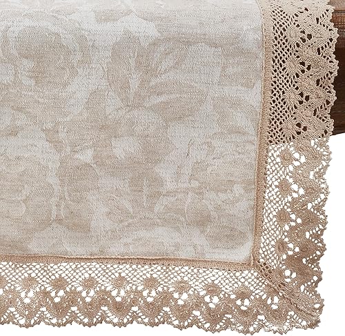 Miniatura 3 de Saro Lifestyle Camino de mesa jacquard con ribete de encaje, natural, 16 x 54 pulgadas