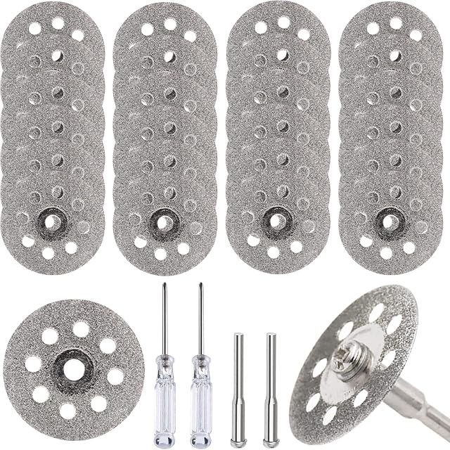 25PCS 22mm Diamond Cutting Wheel Kit with 2pcs Mandrel and 2pcs Screwdriver for Gemstones Glass, Disks, Wood Stone, Metal Cutting Tool