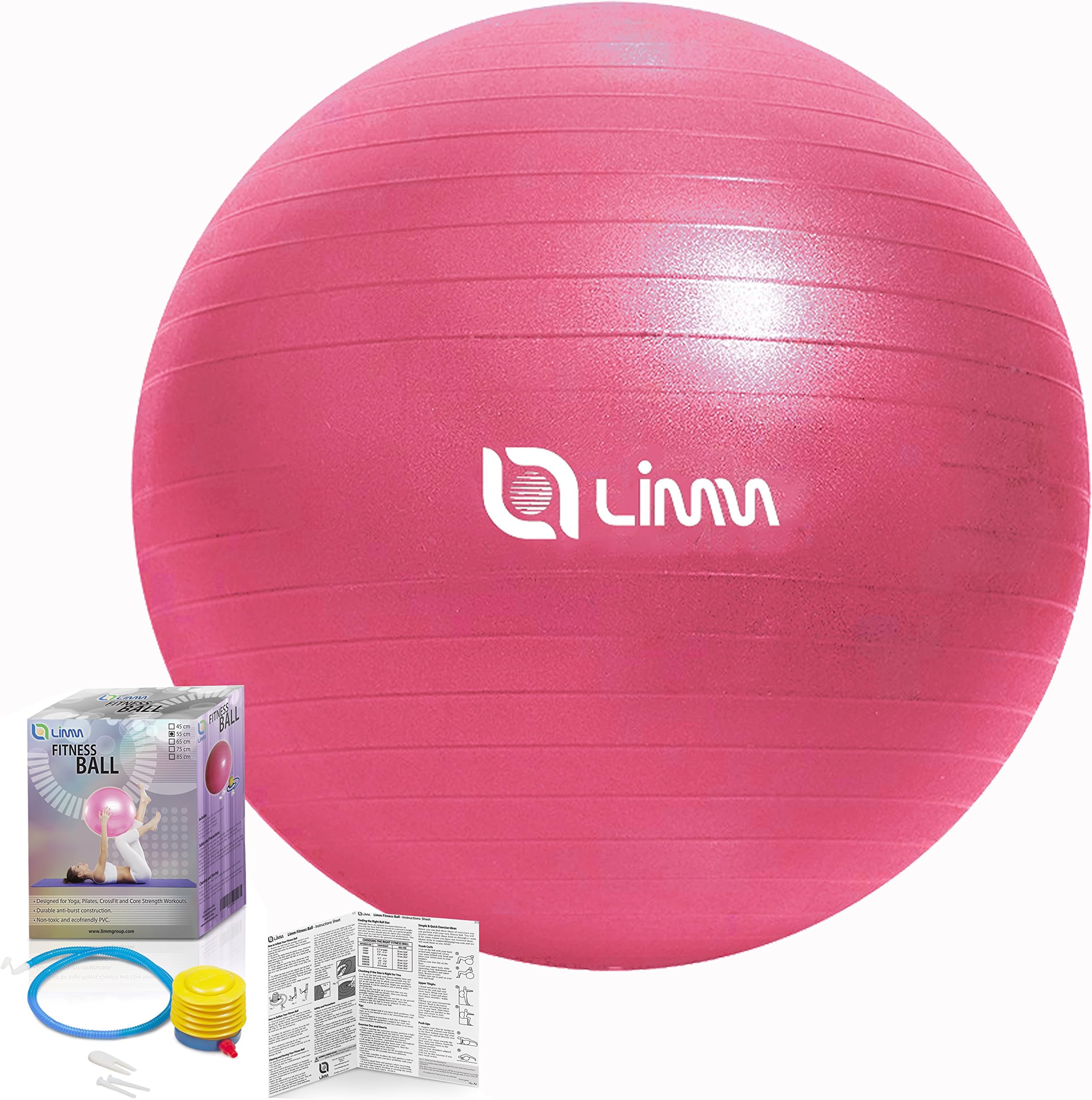 Exercise Ball for Yoga - Gym Workout Ball for Pilates, Balance, Stretching and General Fitness - Includes Foot Pump, Starter Guide and Access to Exclusive Members Portal