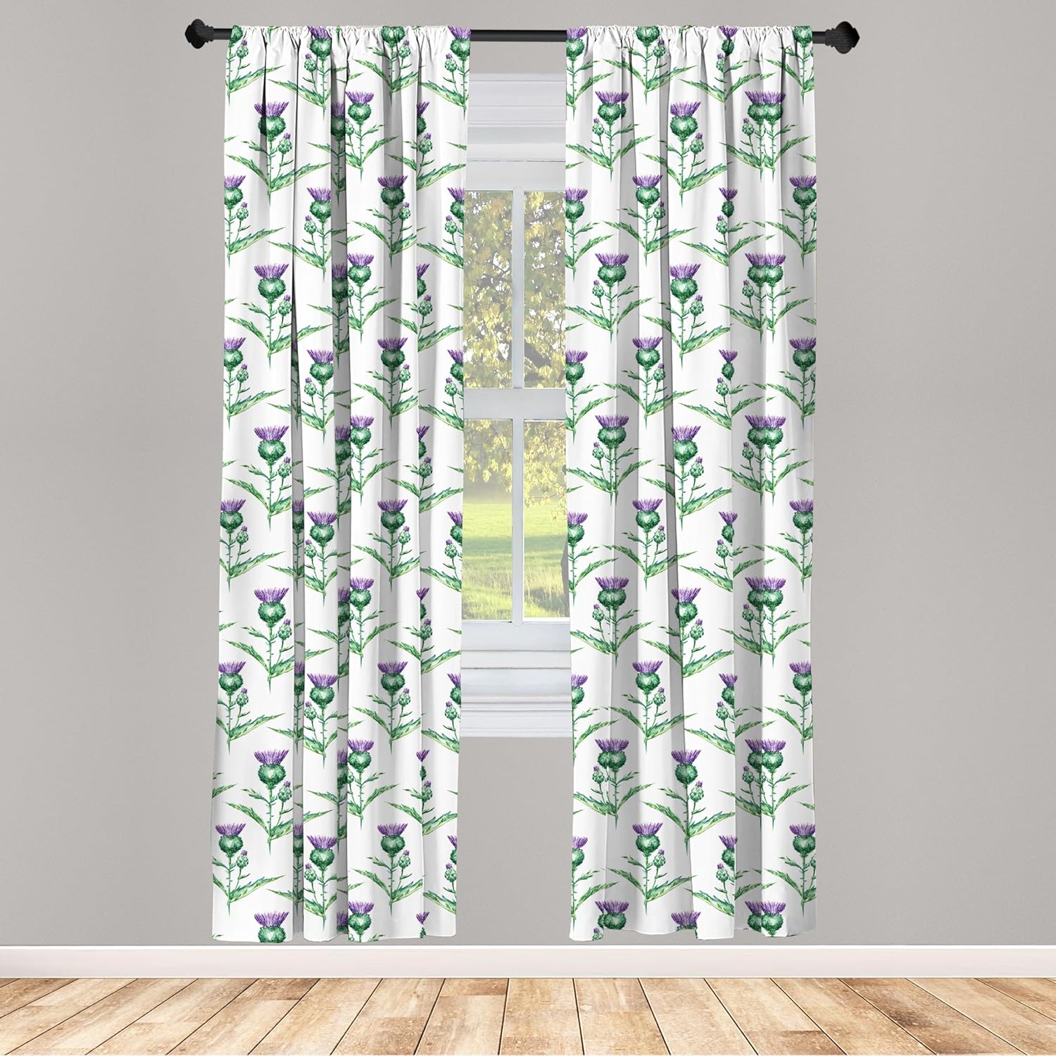Ambesonne Thistle Window Curtains, Hand-Drawn Watercolor Effect Botanical Print of Milk Thistle Plant, Lightweight Decor 2-Panel Set with Rod Pocket, Pair of - 28" x 95", Jade Green