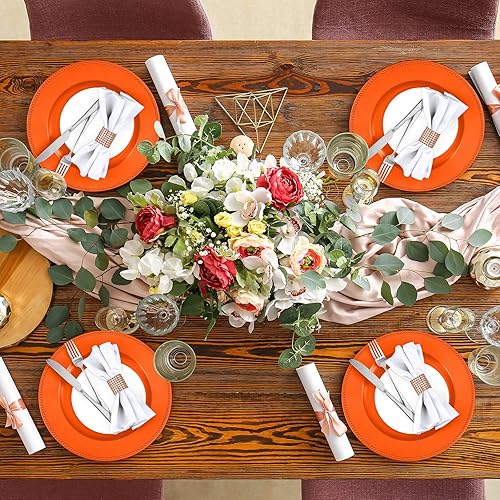 Miniatura 6 de Juego de 100 (200 piezas) de platos de carga a granel con servilleteros redondos de 13 pulgadas, con cuentas redondas, de malla, diamantes,