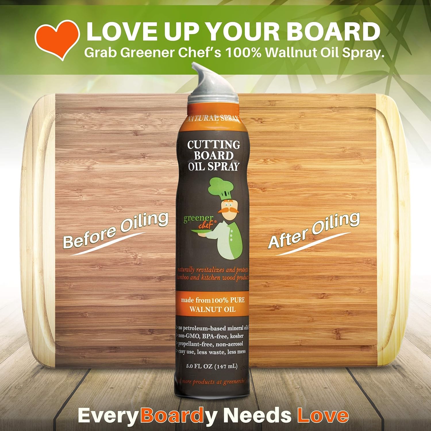 Small Bamboo Cutting Board and Food Grade Oil Spray by Greener Chef