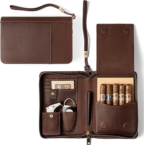 Miniatura 9 de Woodronic Estuche para Cigarros, Estuche de Viaje de Lujo de Piel Marrón Genuina con Forro de Madera de Cedro Español, Humidificador de Cigarros