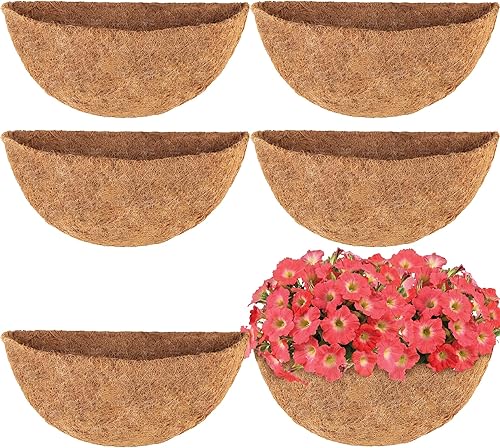 HFHOME 6 piezas de revestimiento de coco medio redondo de 14 pulgadas, maceta de pared de medio círculo de 14 pulgadas, forros de repuesto de fibra