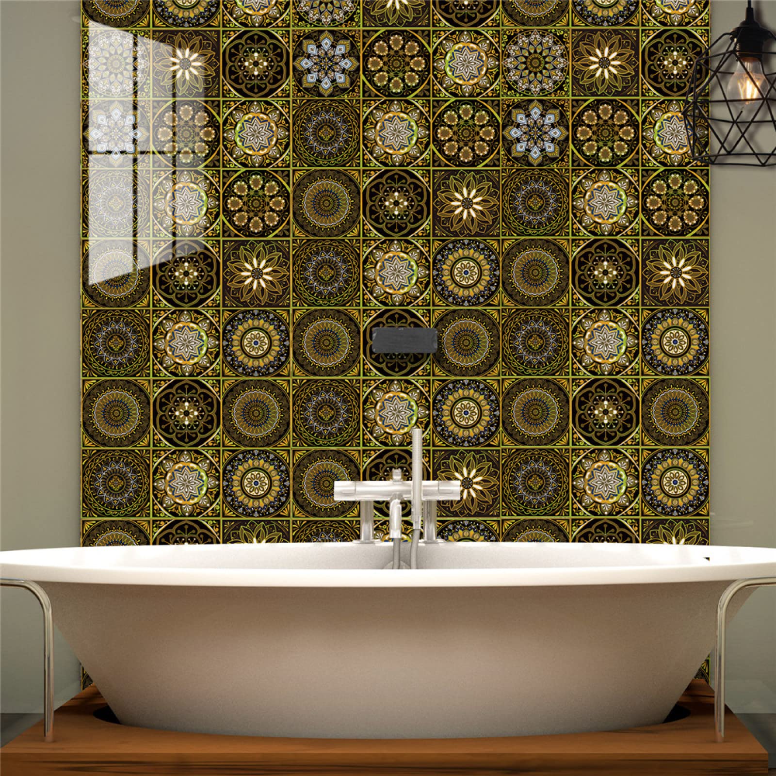 Stickers Cuisine Mandala Vintage Jaune Credence Adhesive Pour