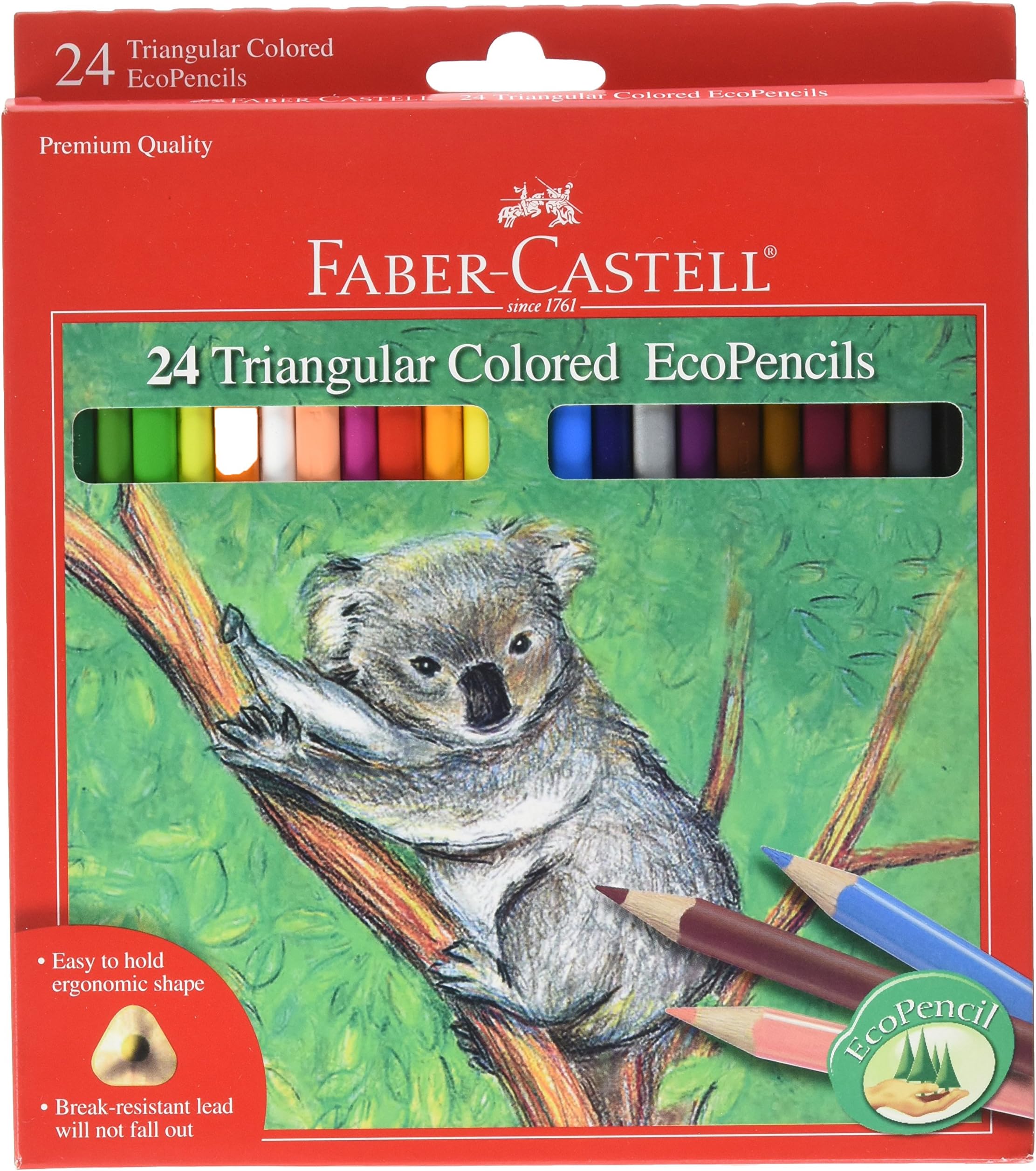 Faber-Castell Triangular Colored EcoPencils - 24 Colored Pencils for Kids, Pre-Sharpened Coloring Pencils, Art Colored Pencils for Adult Coloring, Kids and Beginners