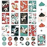 Decorably 24 Pack 4x6in Crane Note Cards with Envelopes and Stickers, 12 Charming Designs, Blank Inside - All Occasions, Birthday, Kid's Party, Baby Shower, Gifting, Mailing