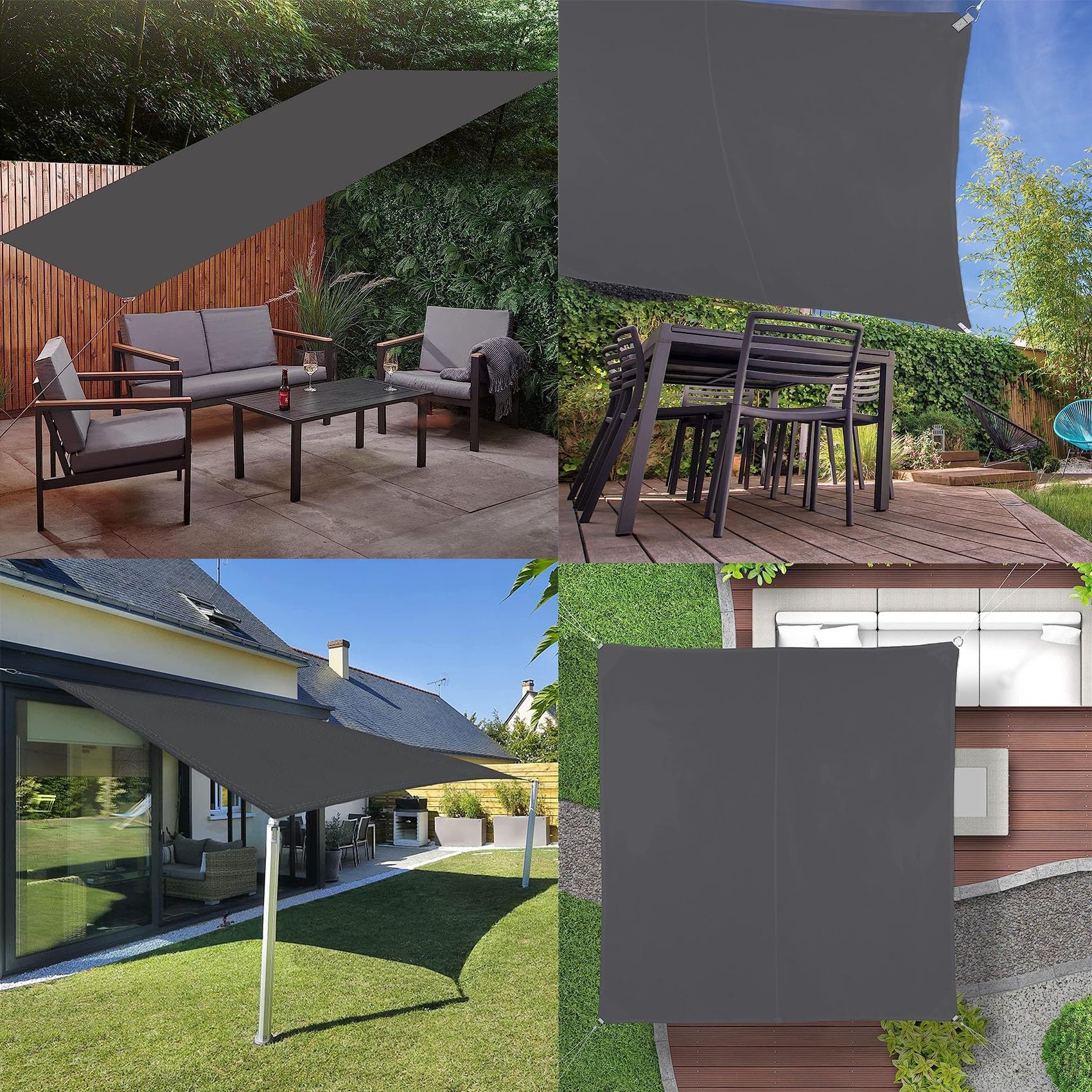 Sonnensegel Rechteckig Schattennetz 6 x 7 m Sonnenschutz UV Schutz Windschutz Rechteck Sonnensegel Terrasse inkl Befestigungsseile für Balkon Garten Terrasse, Dunkelgrau