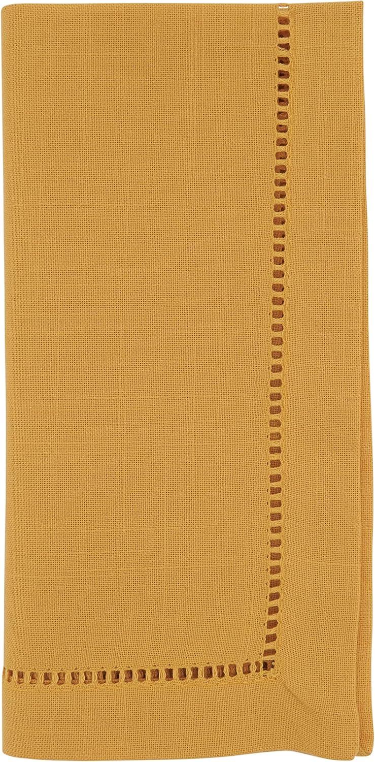 Saro Lifestyle Dinner Napkin with Hemstitched Border (Set of 12), Mustard, 20"