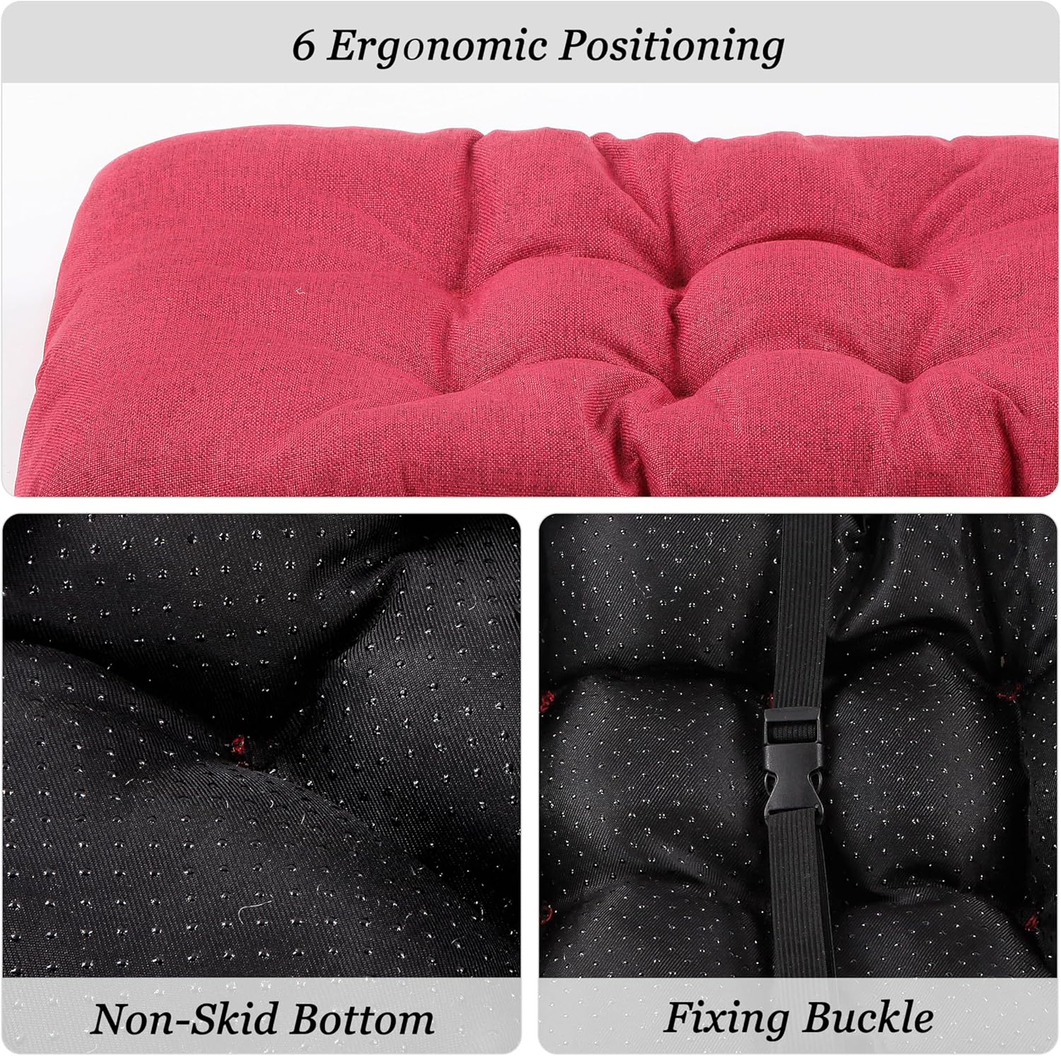 Rectangular Stool Cushion Set of 2, Soft Saddle Stool Cushions with Ties, Nonslip and Washable, Wine Red, 18 x 10.5 x 1.5 Inch