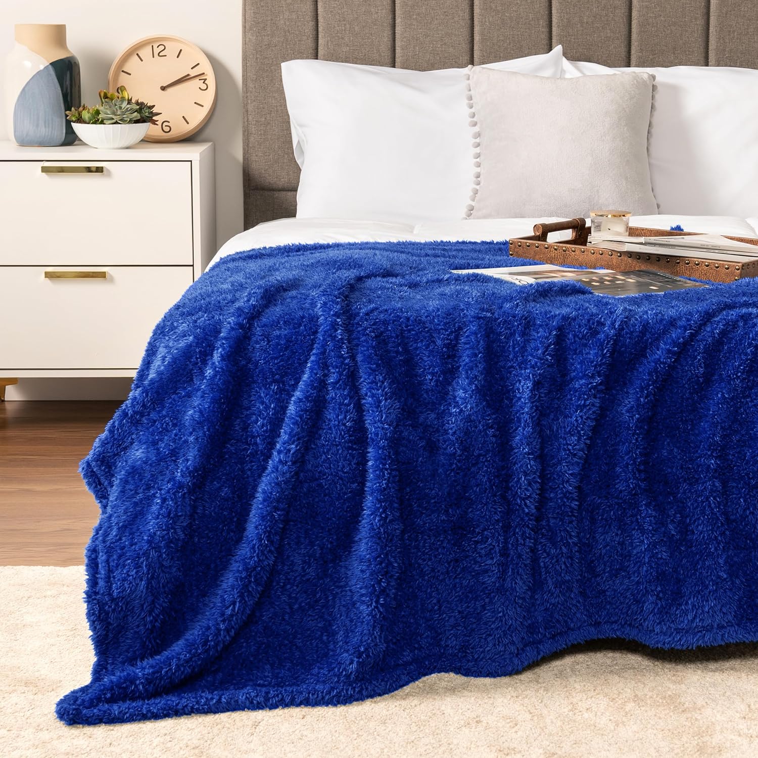 PAVILIA Sherpa Throw Blanket for Couch Sofa, Blue Fluffy Warm Plush Blanket for Bed, Cozy Super Soft Lightweight Throw, Fuzzy Decorative Blanket, All Season Home, 50x60 - Image 5