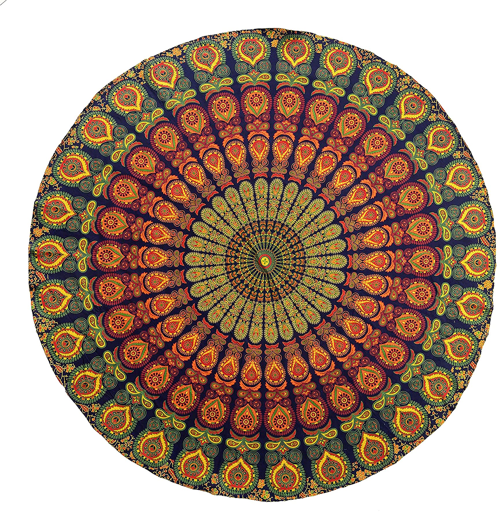 Raajsee Yellow Mandala Round Beach Tapestry – Cotton Boho Blanket, Yoga Mat, 50-Inch Circle - View #2