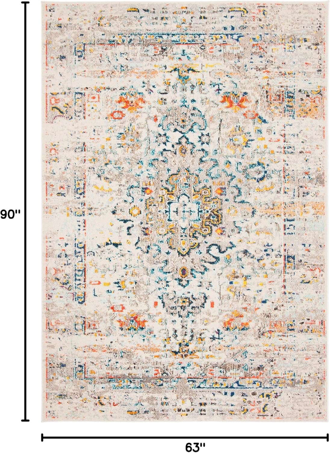 SAFAVIEH Madison Collection Area Rug - 5'3" x 7'6", Cream & Blue, Boho Distressed Medallion Design, Non-Shedding & Easy Care, Ideal for High Traffic Areas in Living Room, Bedroom (MAD474B)