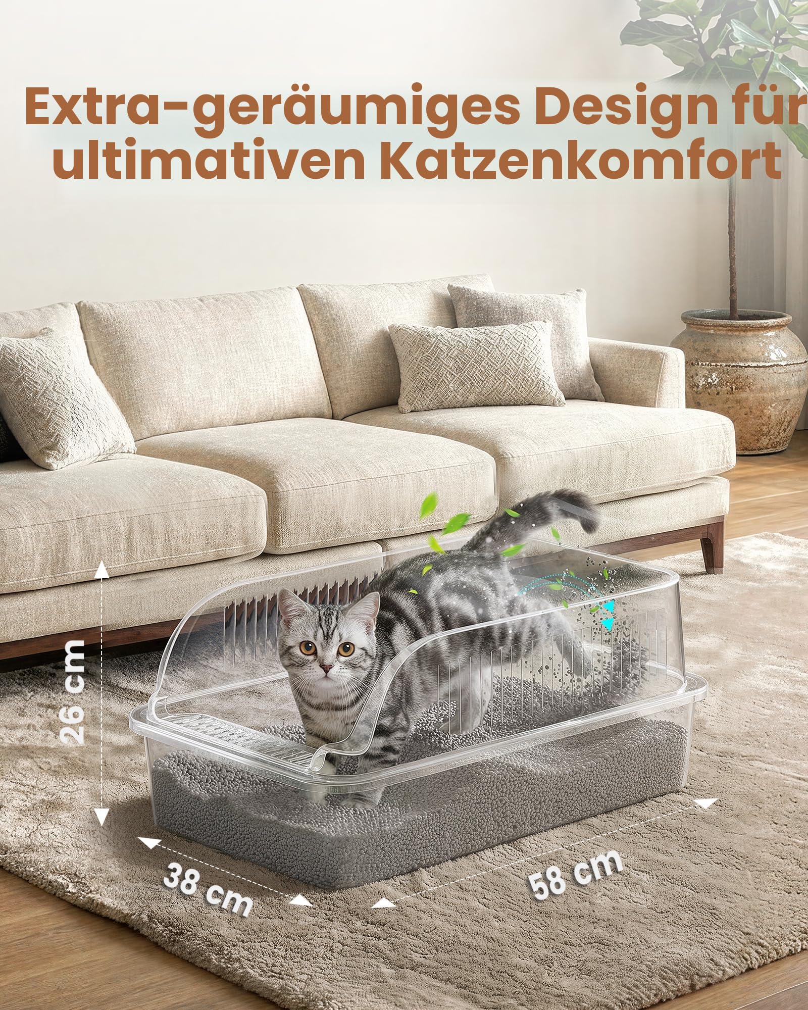 Katzenklo Edelstahl, Katzentoilette Groß XXL mit Schaufel, Katzenklo mit Abnehmbares Hoher Rand, Halbgeschlossene Katzentoilette Metall für Katzen, Geruchsfrei, Leicht zu Reinigen, Hellgrau