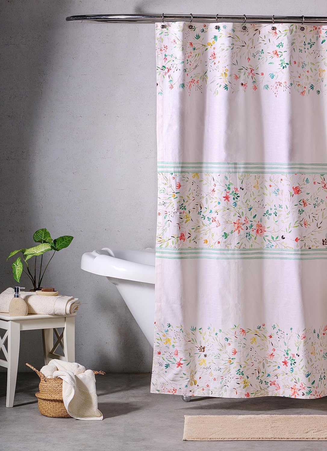 Maison d' Hermine Shower Curtain 100% Cotton One Panel 70"x72" Washable Fabric Shower Curtains for Bathroom, Easy Hanging with 12 Button Holes - Home Hotel Spa Gifts for Mothers Day (Colmar)