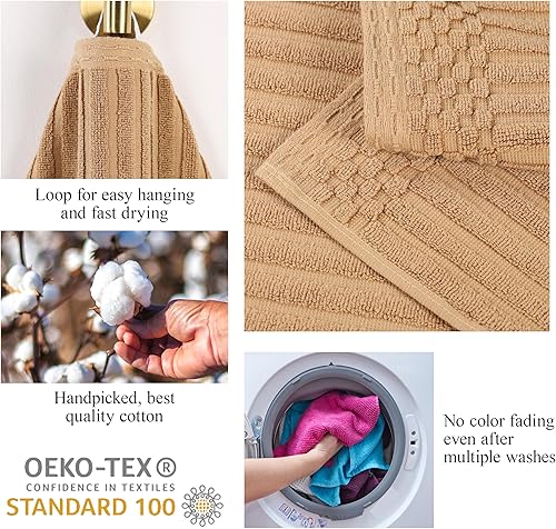 Miniatura 6 de Superior Juego de 2 toallas de baño de algodón sólido y acanalado, toallas de baño, 27 x 54 pulgadas, café